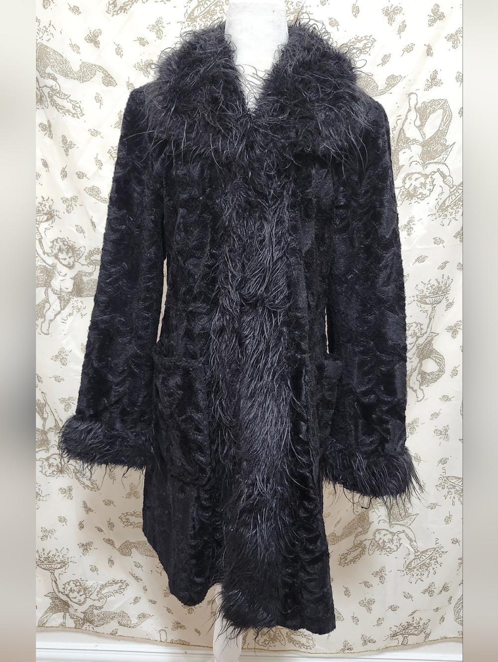 Gothic Vintage 90s Y2k Penny Lane Faux Feather Trim Coat M